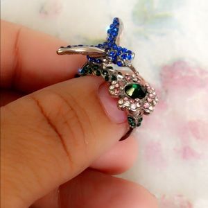 Hummingbird & flower ring, size 9